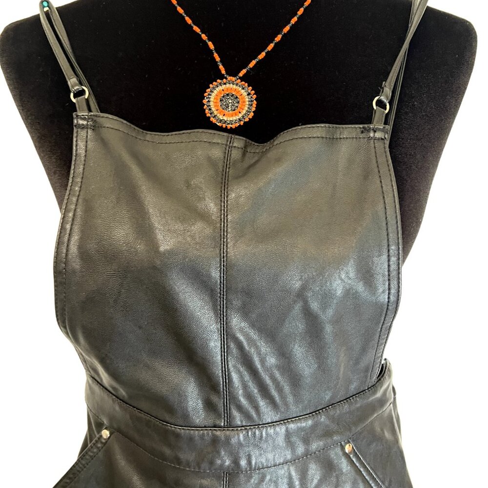 H&M Divided Faux Leather Overall Jumper Romper Pinafore Skirt Black Size 4 Vegan